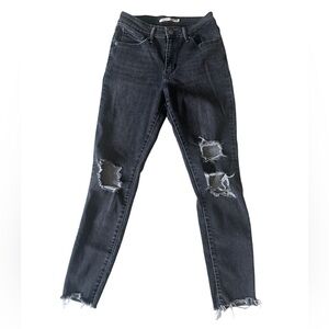 Levi’s 721 High Rise Skinny Jeans Sz 28 Black Distressed Raw Hem Grunge Y2K